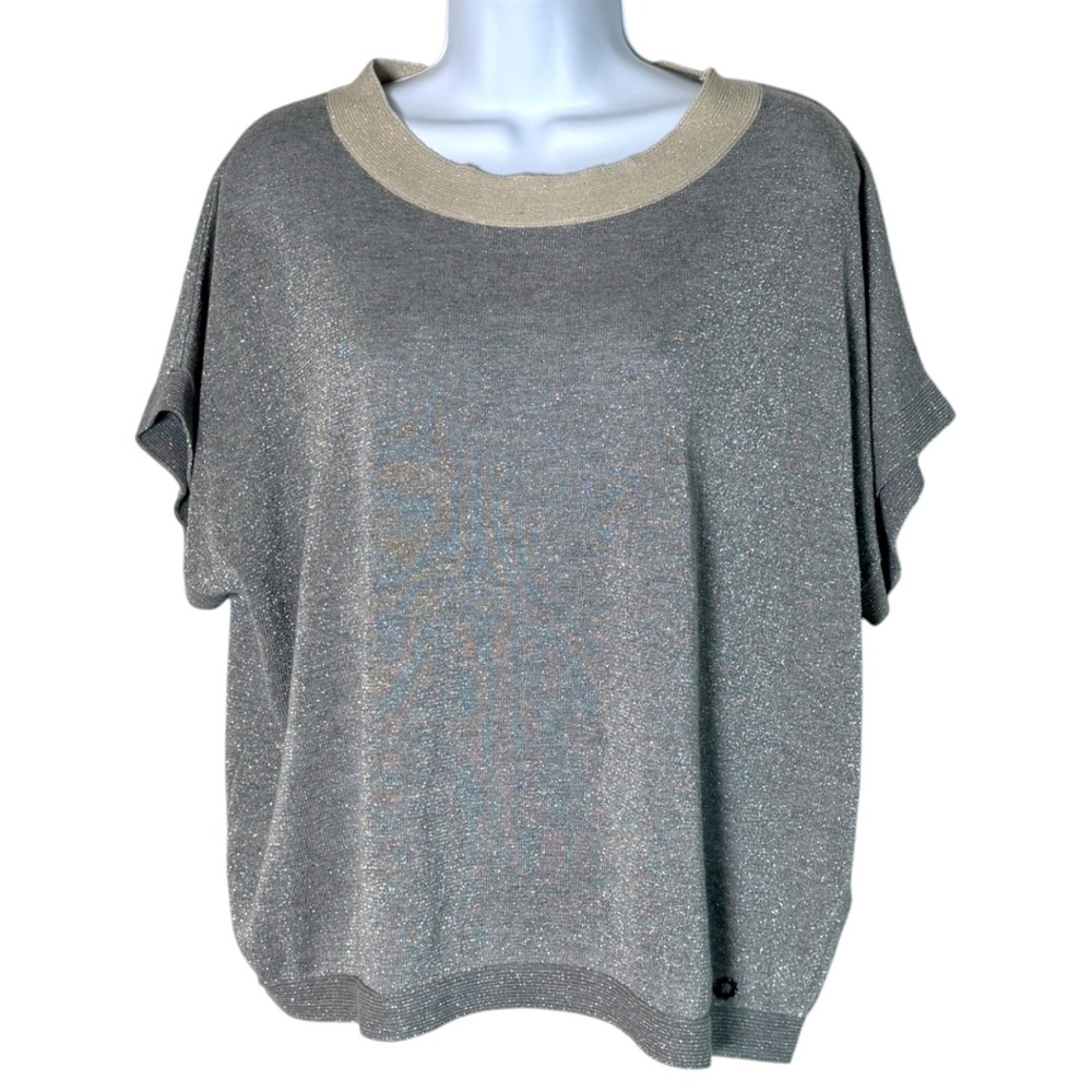 Anthropologie Numph Womens Amilia‎ Silver Metallic Top Size XS Shimmer Going Out